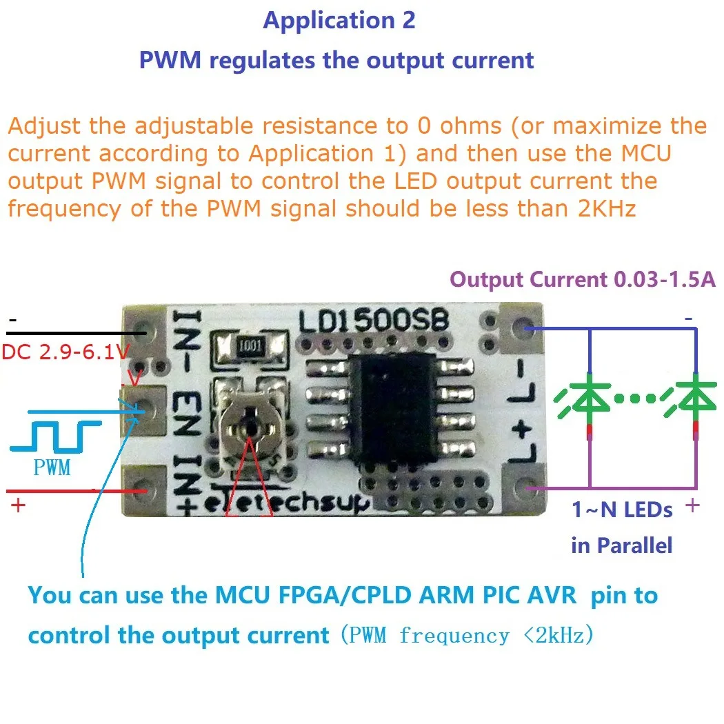 DC 3-6V 28-1500MA DC 2.9-6.1V LED Driver Module PWM Controller DC-DC Constant Current Converte Drive Board LD1500SB