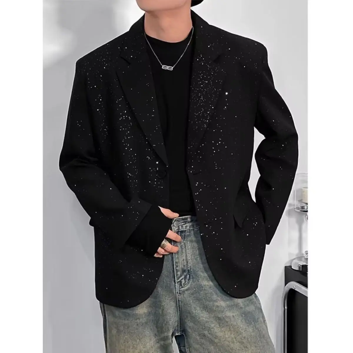 Men\'s Sparkling Sequins Suit Jacket, Fashionable Casual Suit, Spring and Autumn, New