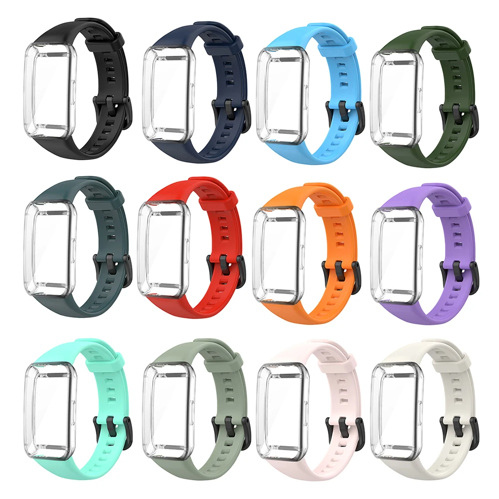 For Huawei Band 6 Silicone Wrist Strap + Transparent TPU Case For Honor Band 6/Honor Band 7 Smart Bracelet Wristband