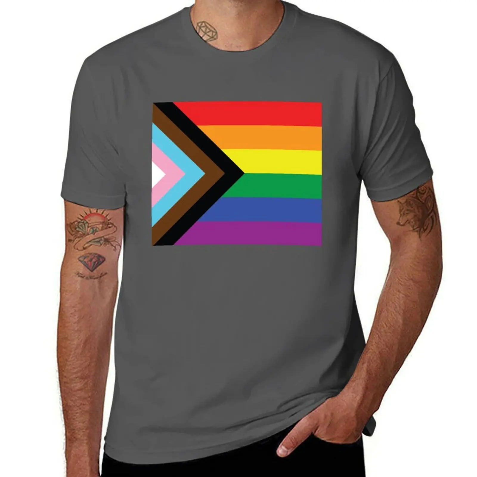 Progress Pride Flag T-Shirt Basic Casual Short Sleeve Cotton Shirt