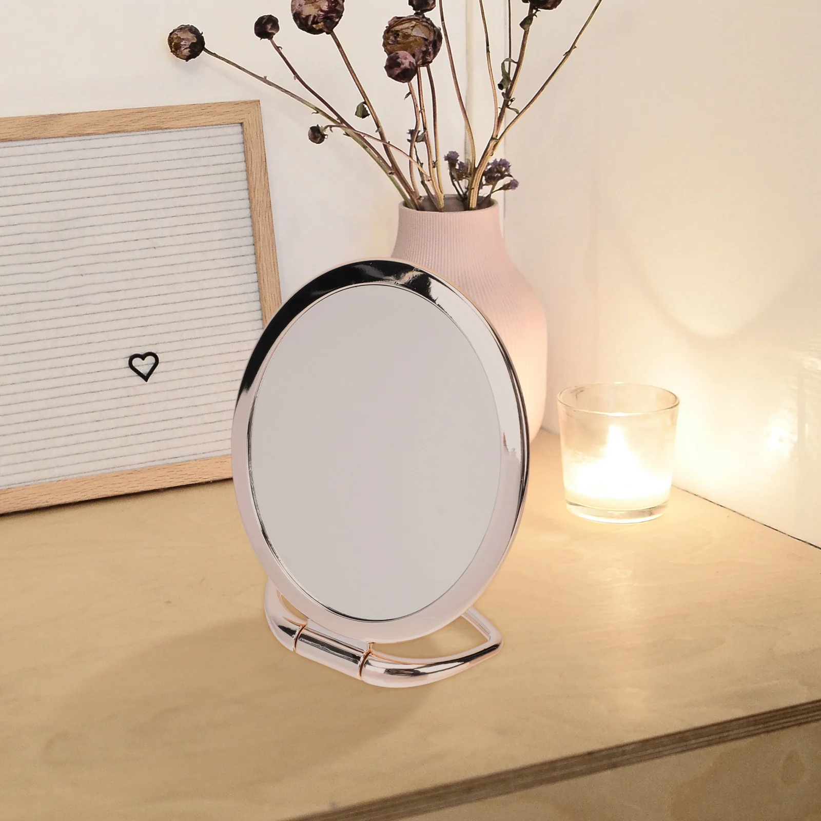 1 pçs espelho de maquiagem dobrável dupla face espelho de mesa base estável moda ferramenta de maquiagem para presente de vestir diário