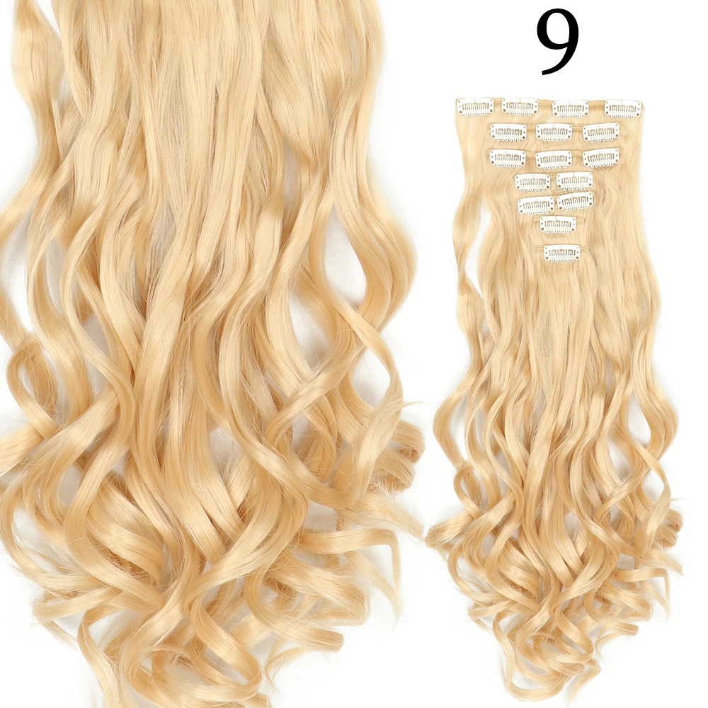 24 Zoll 16 Clips in Haarverlängerungen Lange glatte Frisur Synthetische blonde schwarze Haarteile Hitzebeständiges Kunsthaar