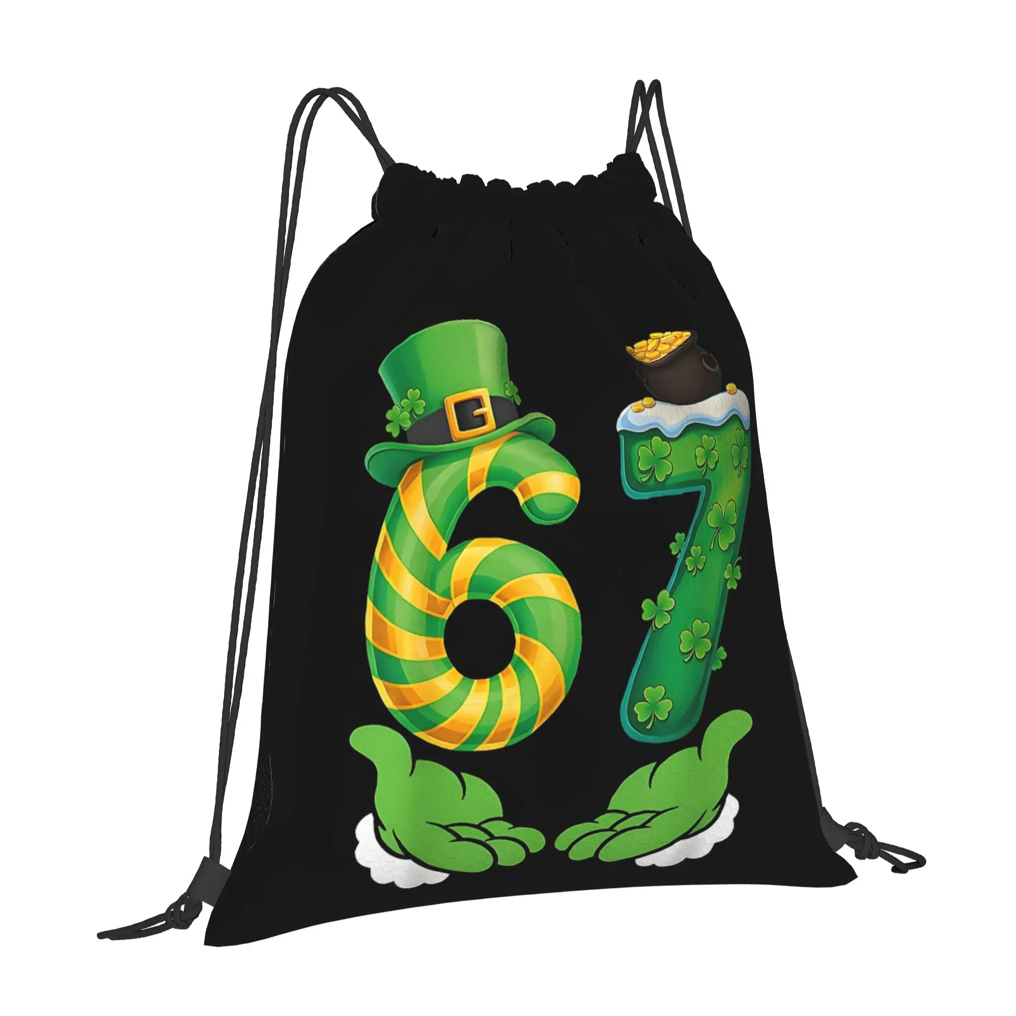 Six Seven Gen Lucky 67 Shamrock Leprechaun 67 Portable Shopping Drawstring Backpack Riding Backpack Gym Clothes Drawstring Bags
