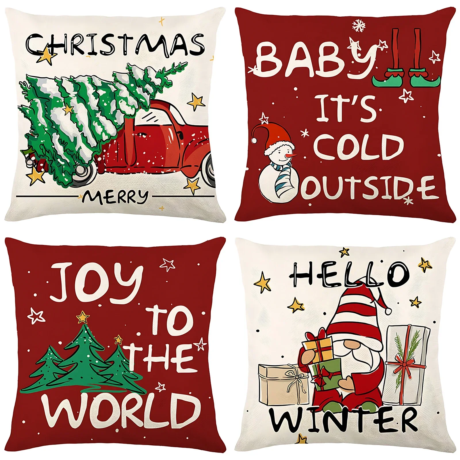 

2024 New 2PCS Throw Pillow Cover Merry Christmas Holiday Cushion Xmas Case Decoration Sofa Couch Living Room Decor Pillowcase
