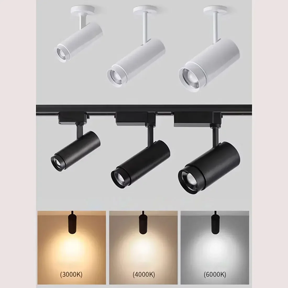 Modern zoom led track lights Track mounted spot Black Adjustable focus ceiling  Spotlight Industrial