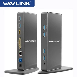 Wavlink Aluminum USB3.0 Universal Laptop Docking Station Dual Video HDMI DVI Multiple Display Gigabit Ethernet For Windows Mac