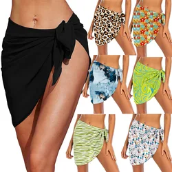 Kobiety krótkie Sarongs strój kąpielowy Coverups Bikini na plażę Wrap Sheer krótka spódnica szal szyfonowy Cover up na stroje kąpielowe