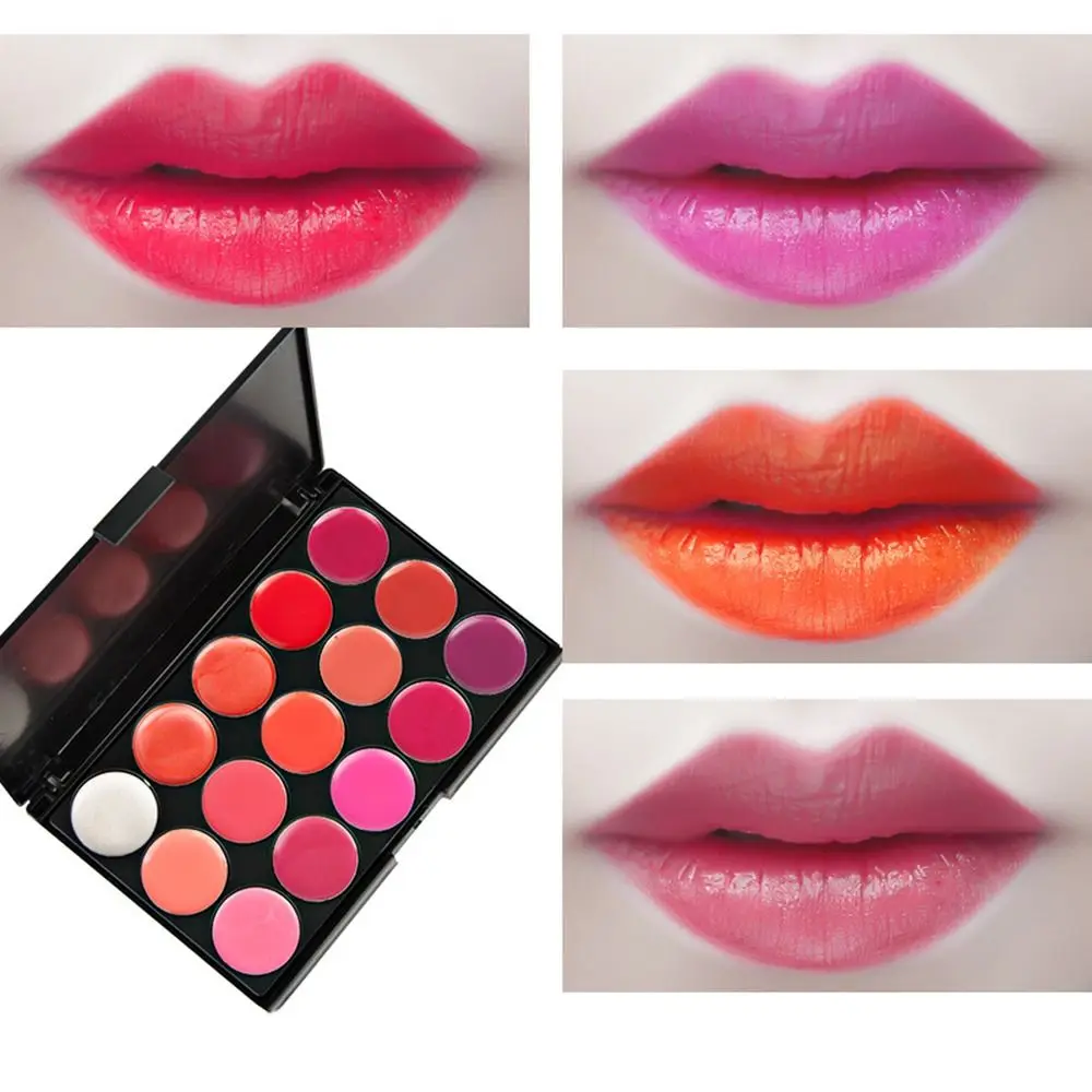 Non-Sticky Cup Matte Lipstick Palette Long Lasting Moisturizing 15 Color Lip Gloss Palette Nude Pink Waterproof Female