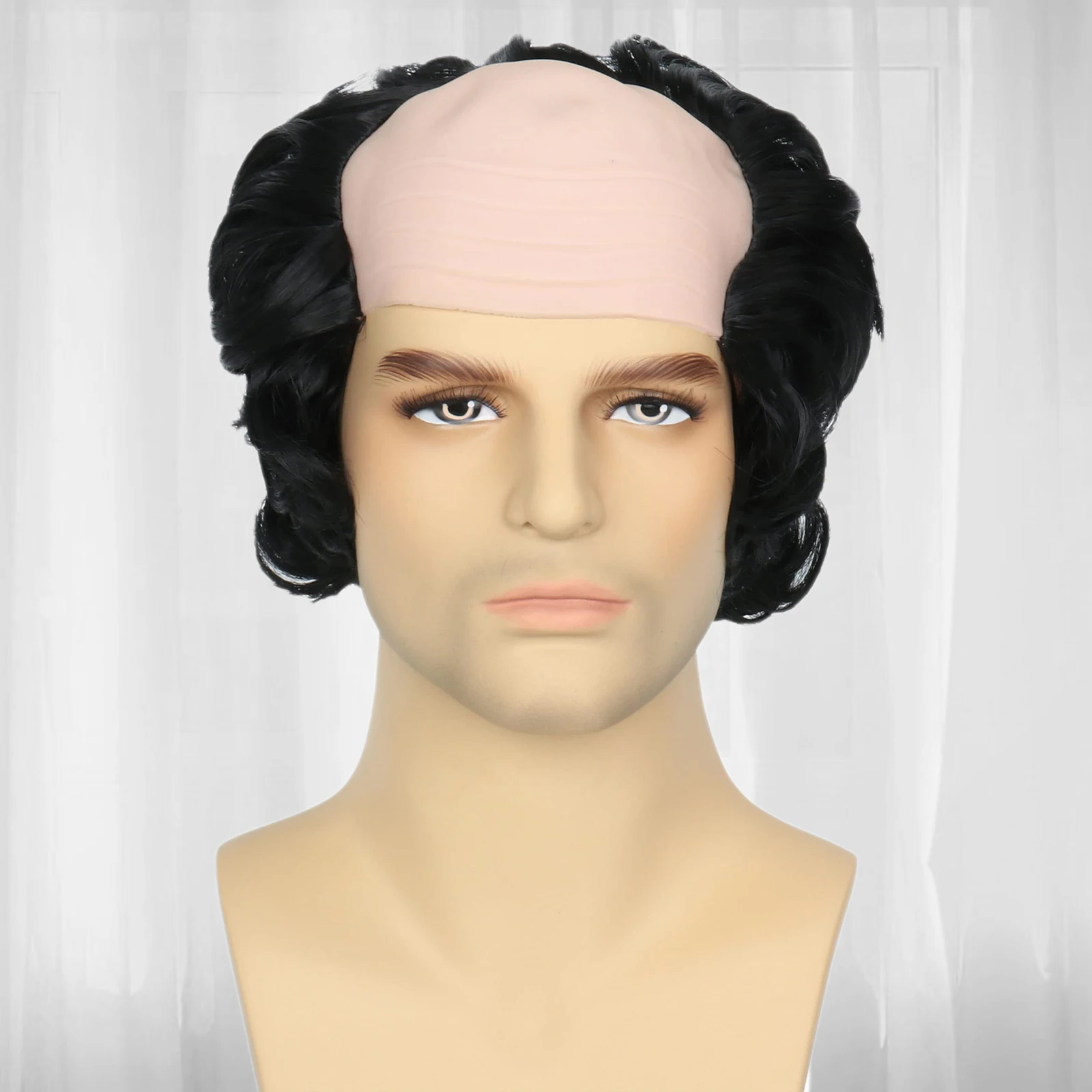 

Black Bald Top Old Man Wig Synthetic Fluffy Side Hair Wig Realistic Bald Cap Design For Halloween Mad Scientist Cosplay Party