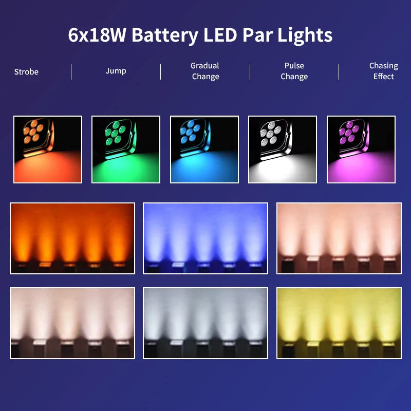 6x18 واط بطارية الاسمية ضوء RGBWA UV 6IN1 LED اللاسلكية DMX مع الهاتف App التحكم عن بعد لحفل الزفاف ضوء المرحلة