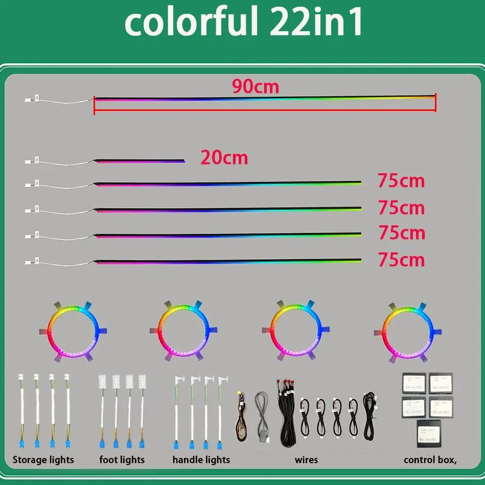 

Автомобильное окружающее освещение, красочное 18в1 22в1, автомобильная атмосферная лампа, акриловая световодная полоса, декоративное атмосферное освещение автомобиля
