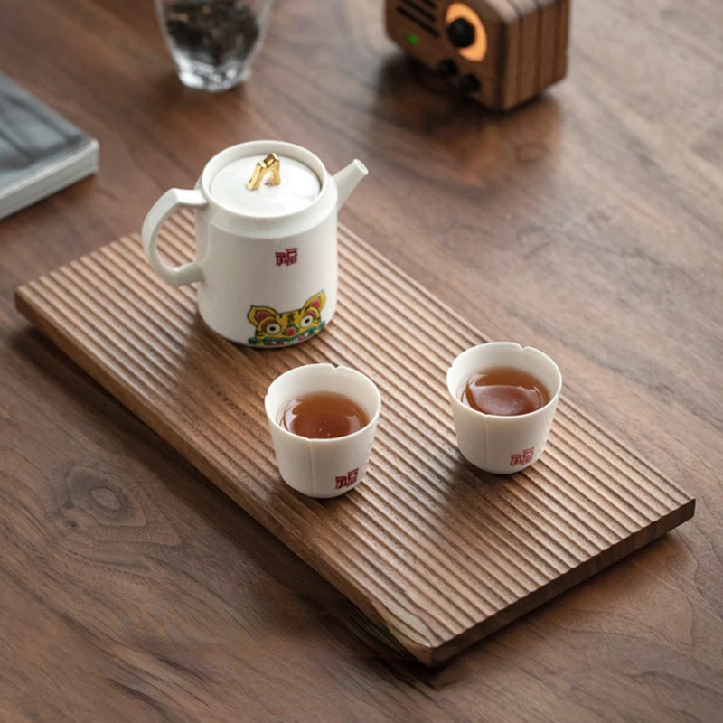 

Japanese Black Walnut Storage Tray Simple Wood Hand-carved Tea Tray Retro Solid Wood Coffee Fruit Snack Tray