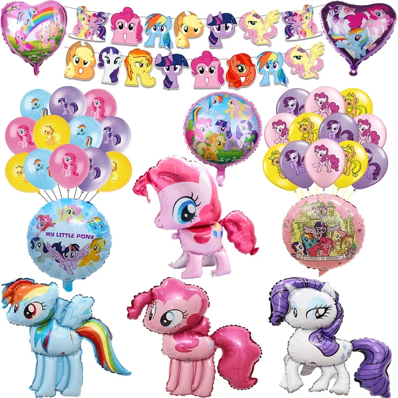 My Little Ponyed Balloons Pink Horse Helium Latex Ballons Banner Happy Birthday Cartoon Party Baby Shower Girl Decoration Toys