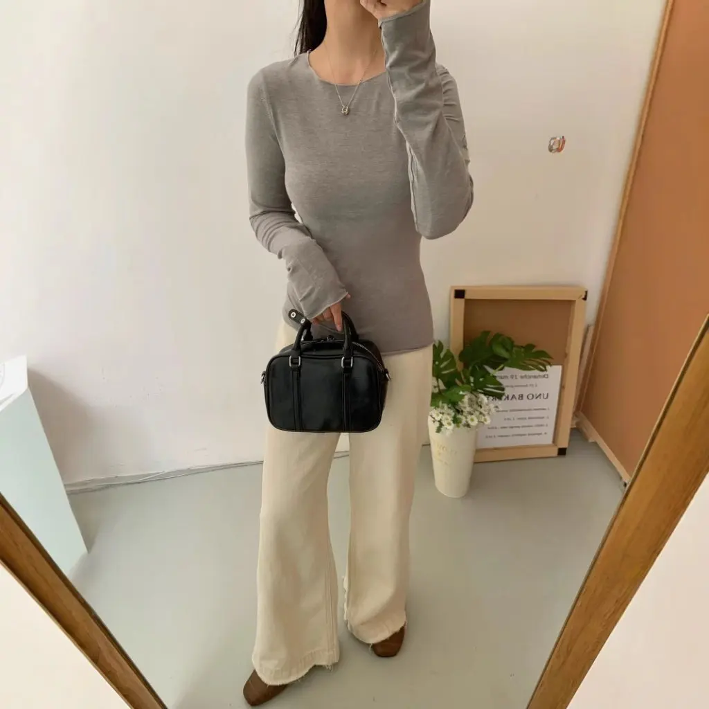 

B2XH-01094 Women's Solid Color round Neck Pullover Shirt Casual Wood Ear Base Korean Style Spring New Wholesale