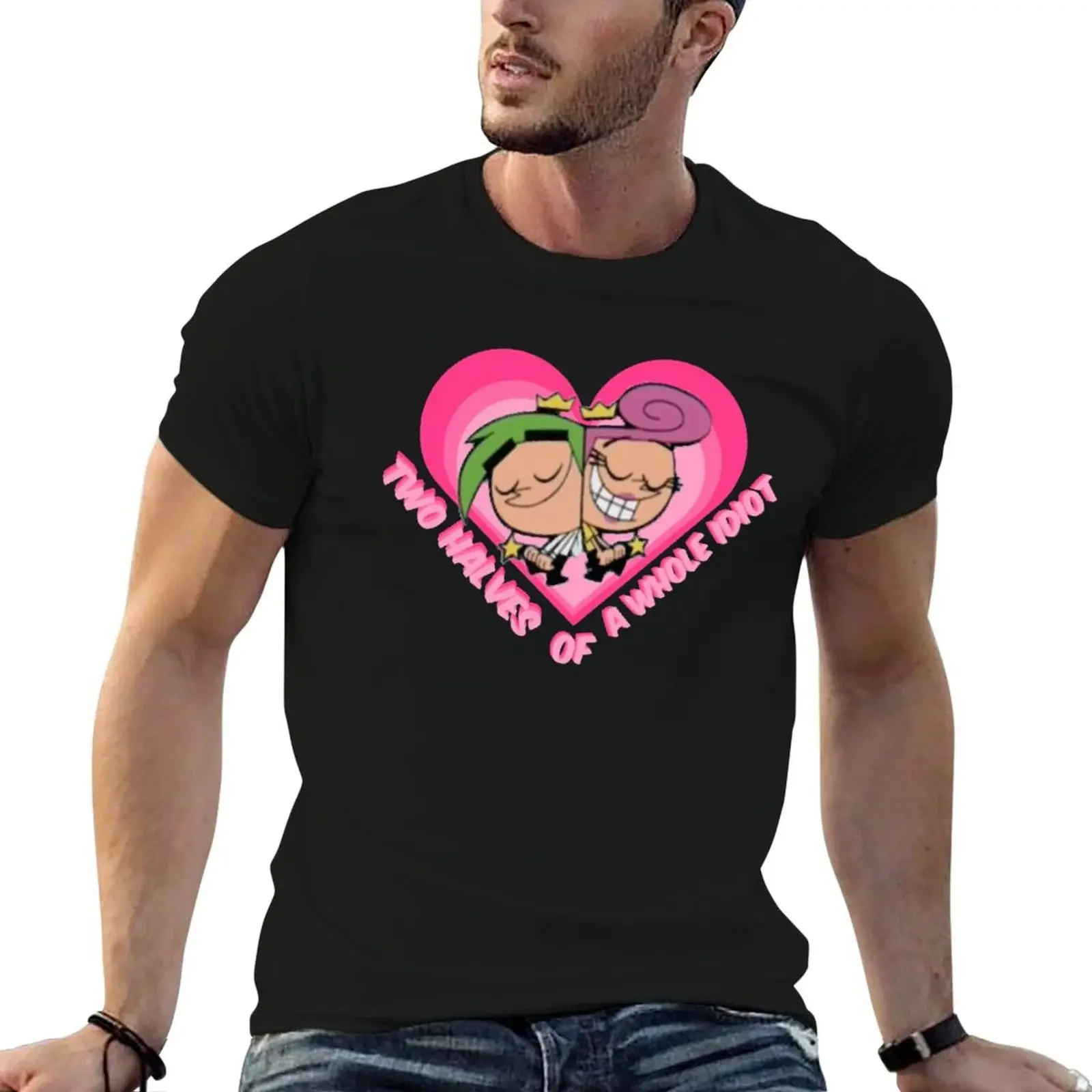 Two Halves of a Whole Idiot (Cosmo and Wanda, Fairly Odd Parents) T-Shirt plus size clothes Men's t-shirt