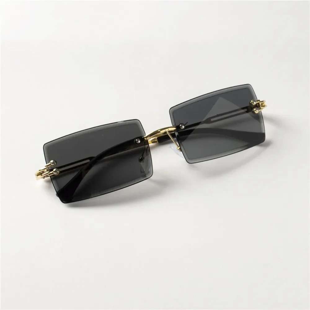 3PCS Mode Randlose Sonnenbrille Frauen Trendy Kleine Rechteck Sonnenbrille Sommer Reisen Stil Braun Shades für männer – Detail 2