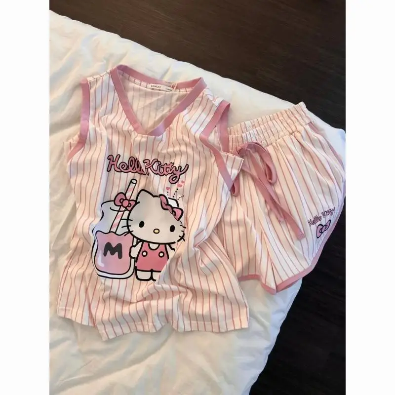 

Hello Kitty, жилет высокого качества, шорты, пижамный костюм Sanrio, лето 2021, новый стиль, милая студенческая одежда на подтяжках для девочек, милая домашняя одежда