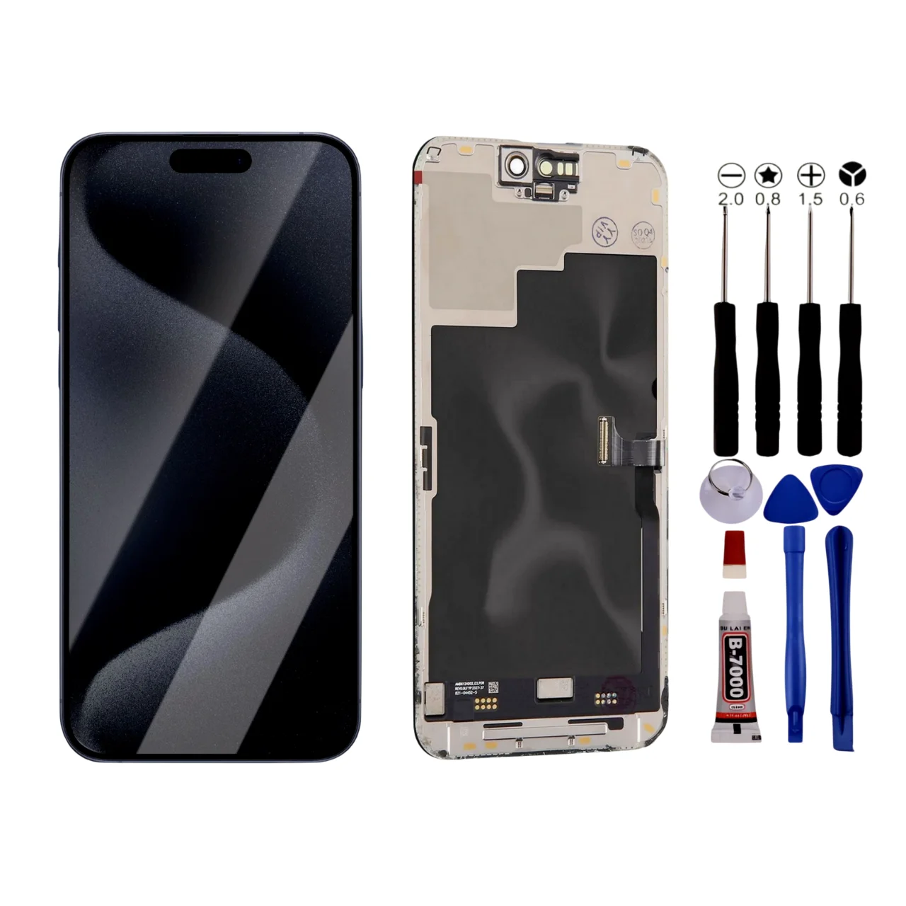 Scherm voor iPhone 15 PLUS Ole + Tools + zwarte lijm