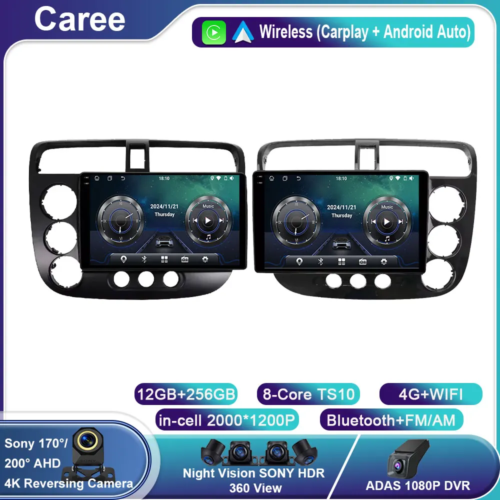 

Android 14 Car Radio For Honda Civic 7 LHD RHD 2000 - 2006 Multimedia Video Player GPS 4G Carplay Auto Stereo Head Unit No 2DIn