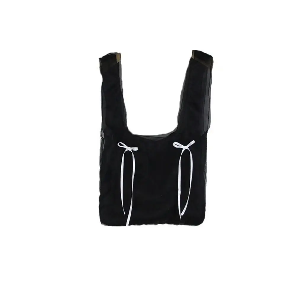 

Large Capacity Mesh Tote Bag Double Layered Detachable Bow Underarm Bag Solid Color Korean Style Transparent Shoulder Bag Travel