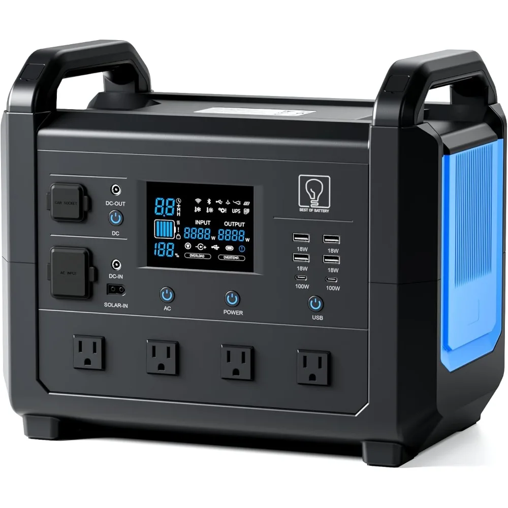

1600 Portable Power Station,1536Wh Solar Generator, 1.5H Fast Charging, 4X1600W (Peak 3000W) AC outlets, LiFePO4 Backup Battery
