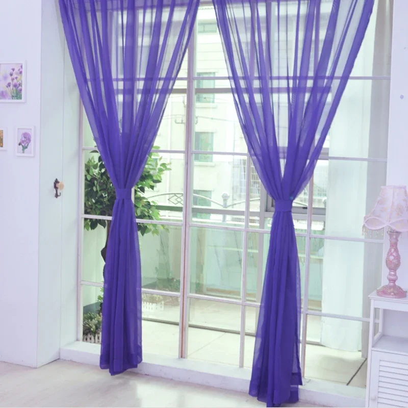 Sheer Voile Curtain Colorful Tulle Panel For Door Casement Divider Scarf 2mX1m Shading Sheer Curtains For Living Room Decor