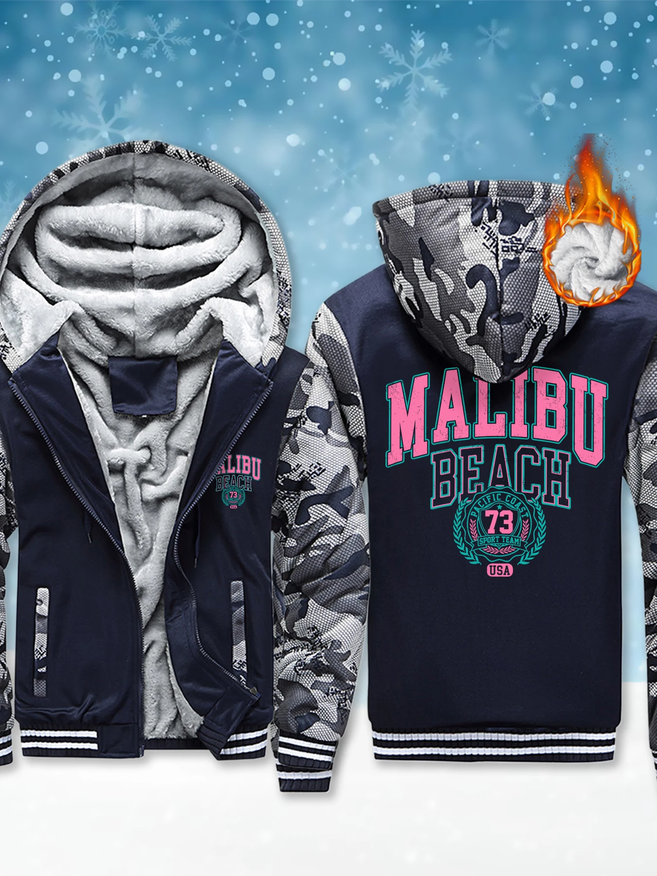 

Malibu Beach Simple Letter Print Man Hoodies Comfortable High Quality Clothing Outdoor Winter Pullover Warm Fleece Casual Jacket