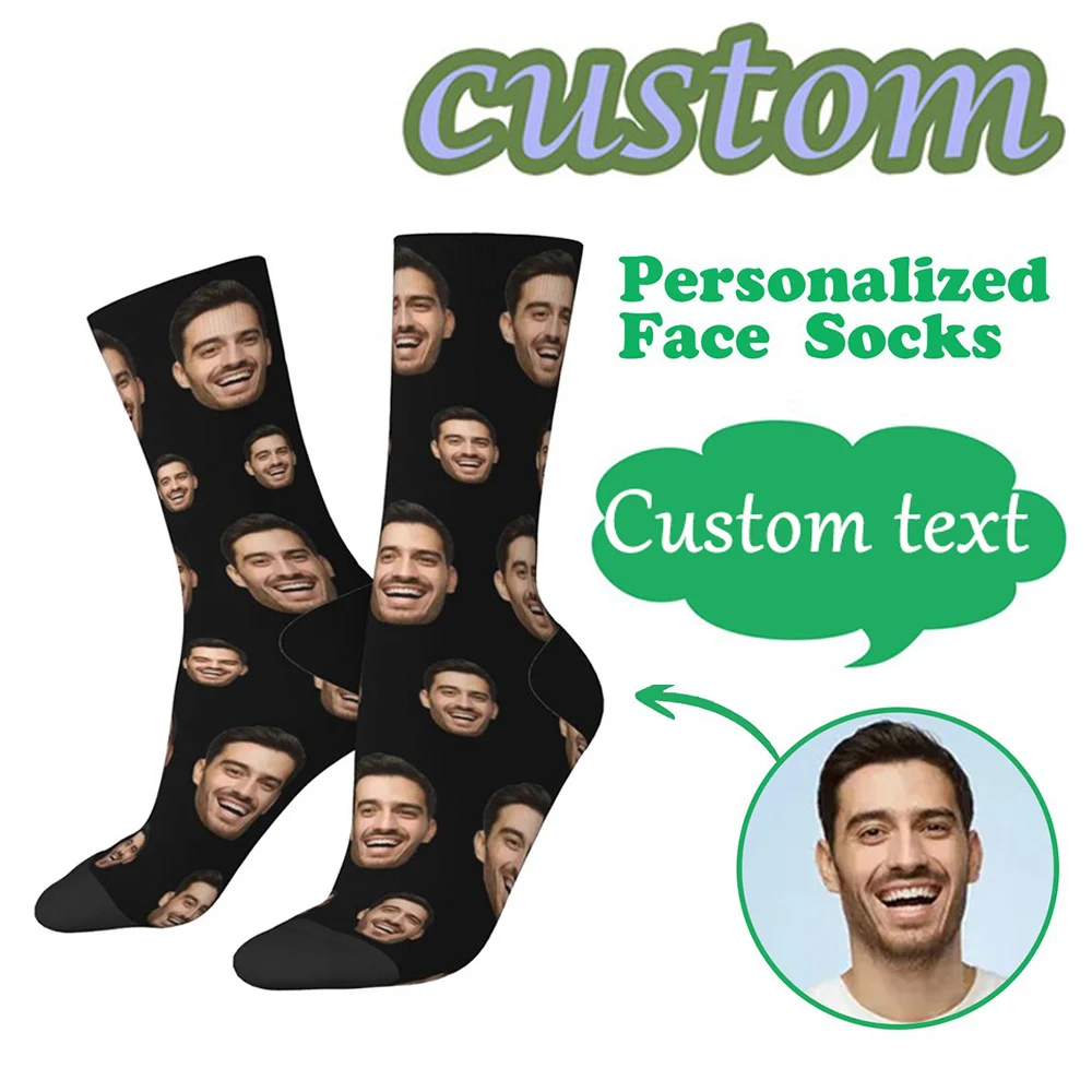 

fashion custom face socks 3d printing custom text plus photos trend personality long socks the best gift for family and friends