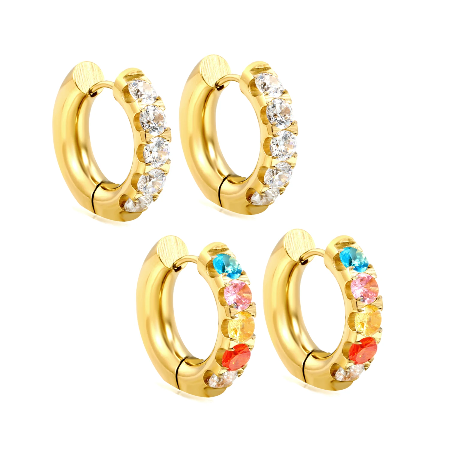 ASONSTEEL Luxury Colorful Cubic Zirconia Shinny Stainless Steel Hoop Earrings Women Fashion 18K Gold Plated Jewelry Dazzling