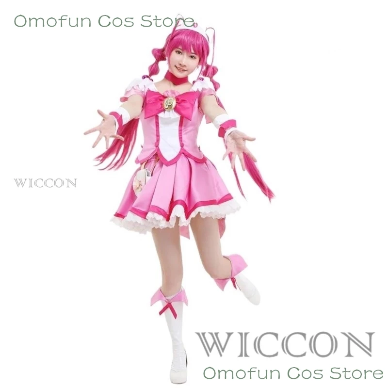 Cure Happy Cosplay Costume Hoshizora Miyuki Precure Women\'s Bow Battlesuit Cosplay Costume Outfits with Waist Wig Accessories