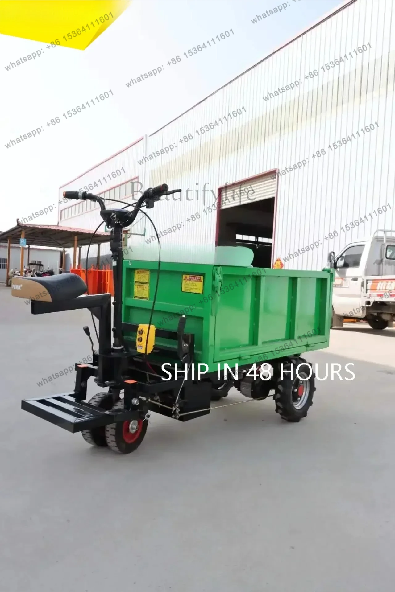 Construction site electric dump truck handling four-wheel dump ash bucket three-wheel trolley breeding dung truck