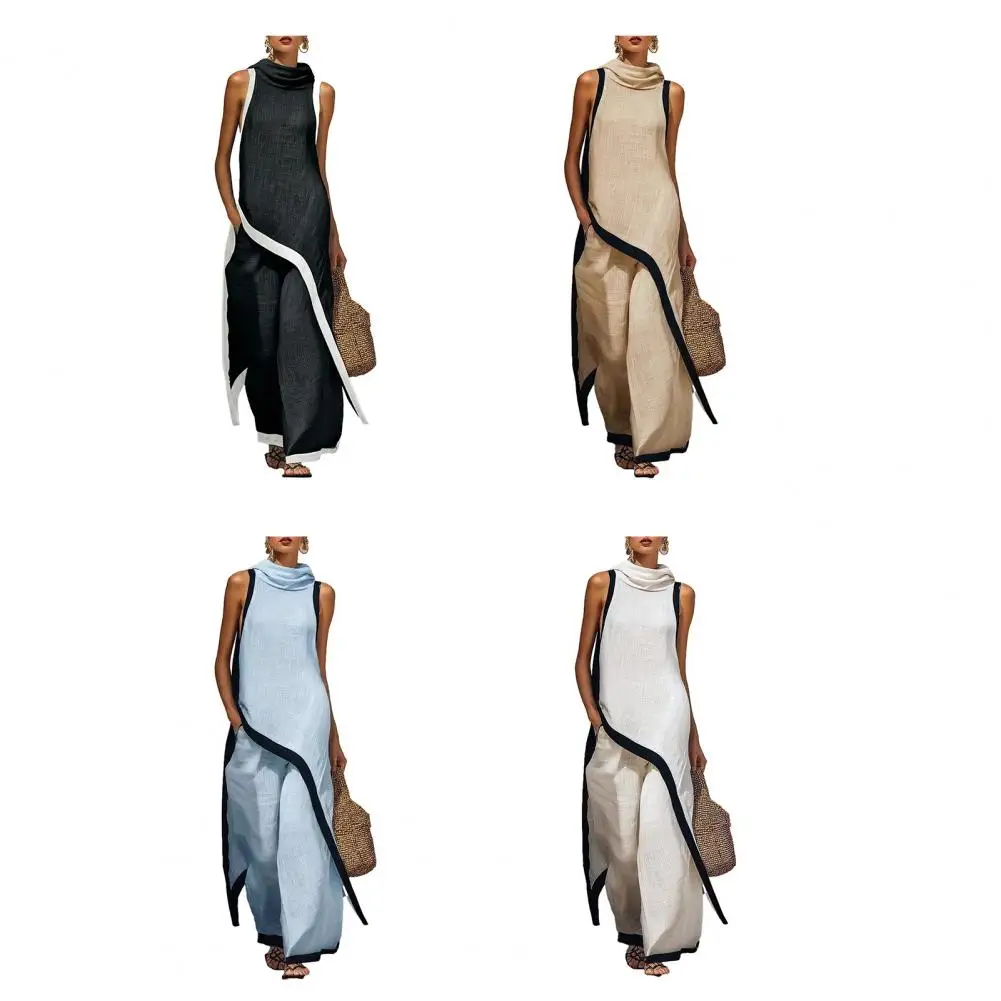 

Women's Two-piece Sleeveless Irregular Collar Top Wide-leg Pants 2026 Spring And Summer Fashion Casual Color Matching Suit