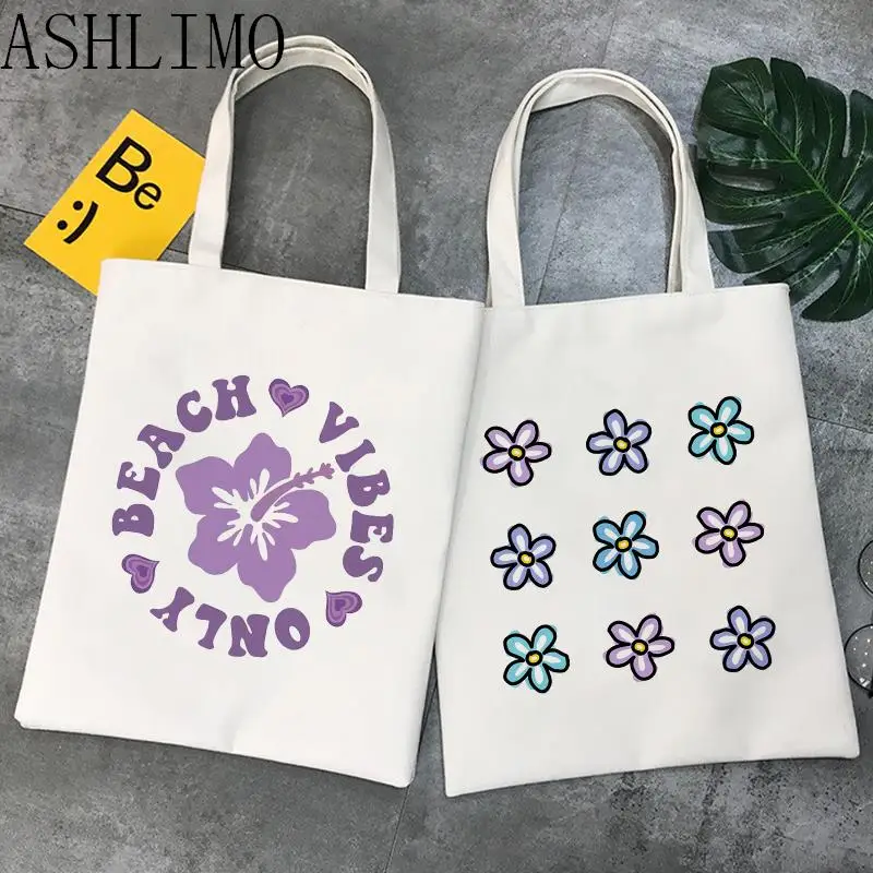 Women Hawaii Beach Bag Vintage Flower Shopping Bag Print Shopper Bag Large Shoulder Bag Fashion Shopper Bag Aesthetics Tote Bag