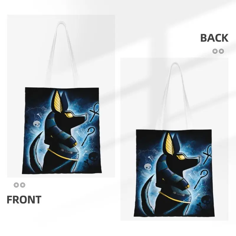 Kawaii Ancient Egyptian Anubis Shopping Tote Bag Recycling Hieroglyphics Canvas Groceries Shoulder Shopper Bag