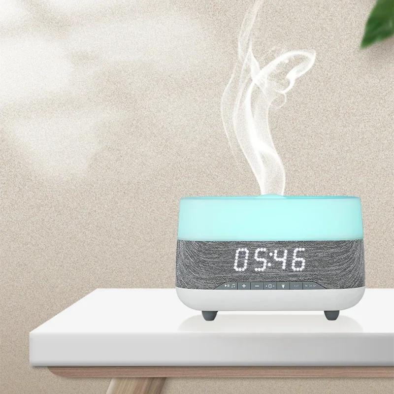 Essential Oil Aroma Diffuser Air Humidifier 300ML Ultrasonic Mist Maker Night Light Bluetooth-Compatible Audio Alarm Clock Home