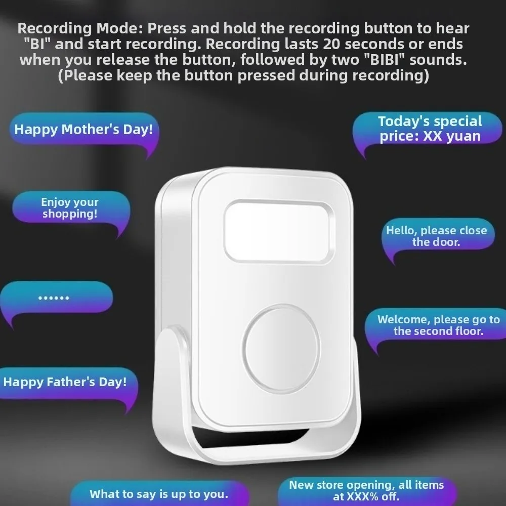 Infrared Sensor Intelligent Welcome Doorbell PIR Motion Detector Recording Function Door Greeter Sensor Alarm Wireless Smart