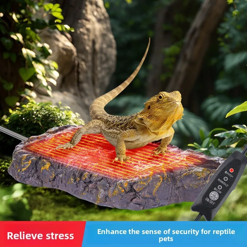 Reptile Hide Cave Heating Pad Stone Reptarium Decor Flat Lizard Shelter Tank Accessories Snake Leopard Gecko Spider Bird Perch