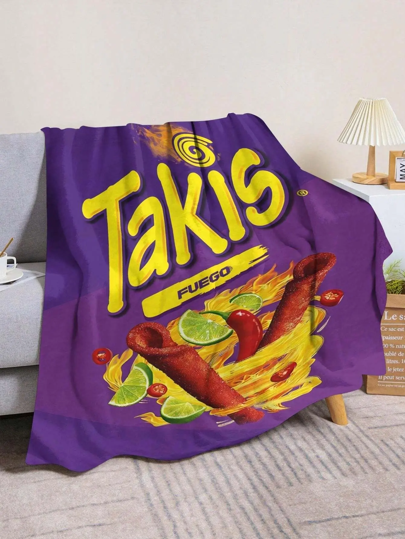 1pc Potato Chips Cool Packaging Printed Soft Flannel Sofa Blanket, Suitable for Bed Nap Office Camping Supplies