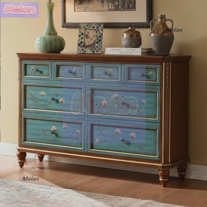 

American rural entrance eight bucket cabinet solid wood European drawer cabinet decorative cabinet retro European