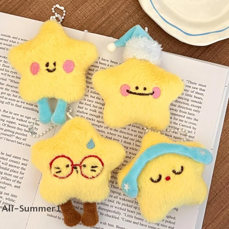 【E】Cute Cartoon Plush Star Doll Pendant Keychain Kawaii Plush Stuffed Doll Pendant Backpack Handbag Decorative Pendant Gifts