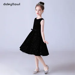 Dideyttawl Formal Dress For Kids Girl Birthday Party Princess Gowns Shiny Sleeveless Knee-Length Vintage Flower Girl Dresses