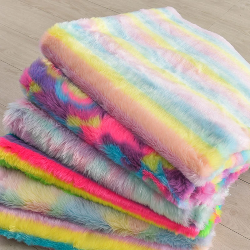 Thickened Imitation Fox Fur Rainbow Plush Imitation Rabbit Fur Gradient Tie Dye Clothing Handmade DIY Fabric