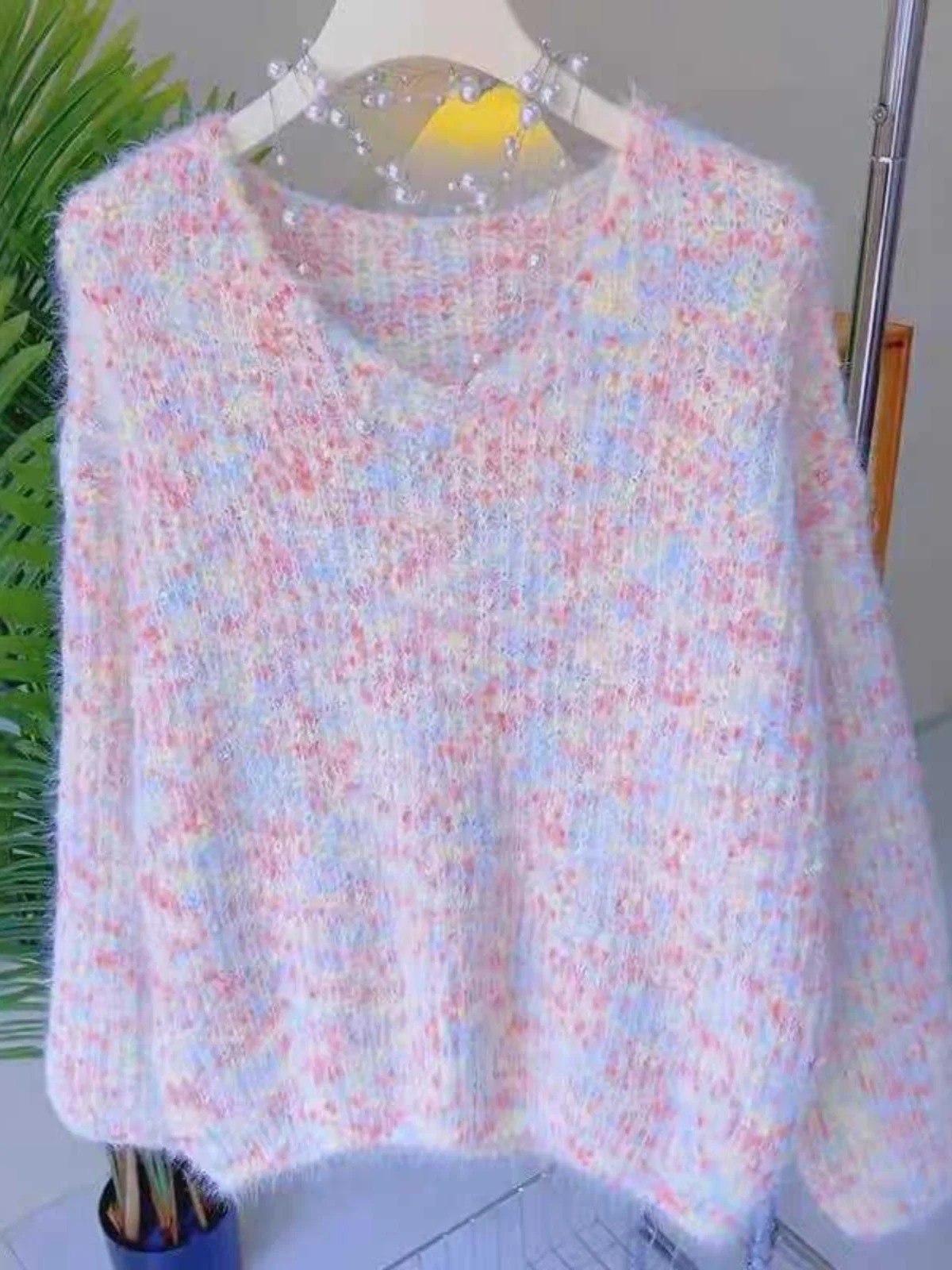 

Ladies Soft Cozy V-Ne Knitted Sweater Korean Sle Autumn Winter New Arrival Slimming Outerwear Fur Simulation