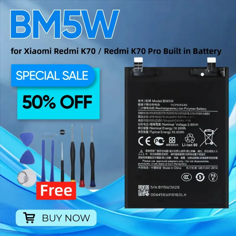 

Новый сменный аккумулятор BM5W 3,89 В 5000 мАч для Xiaomi Redmi K70/Redmi K70 Pro, встроенный аккумулятор