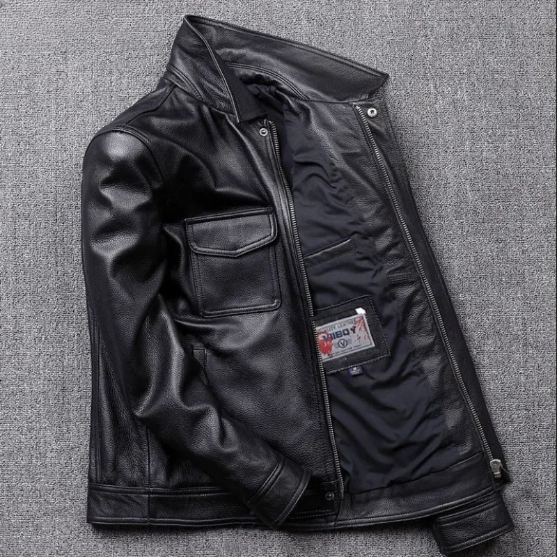 

Motorcycle Leather Coat Male Casual Distressed Retro Leather Jacket Winter Thicken Large Size Outwear New Fashion Lapel Men
