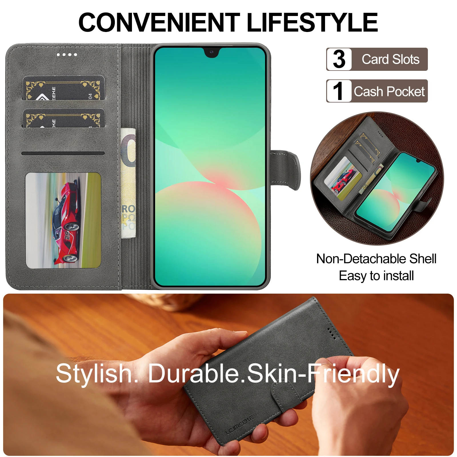 Luksusowe etui z funkcją podstawki do Samsunga Galaxy A17, skórzane etui z klapką z PU, pełna ochrona, odporna na wstrząsy obudowa, magnetyczne zapięcie.