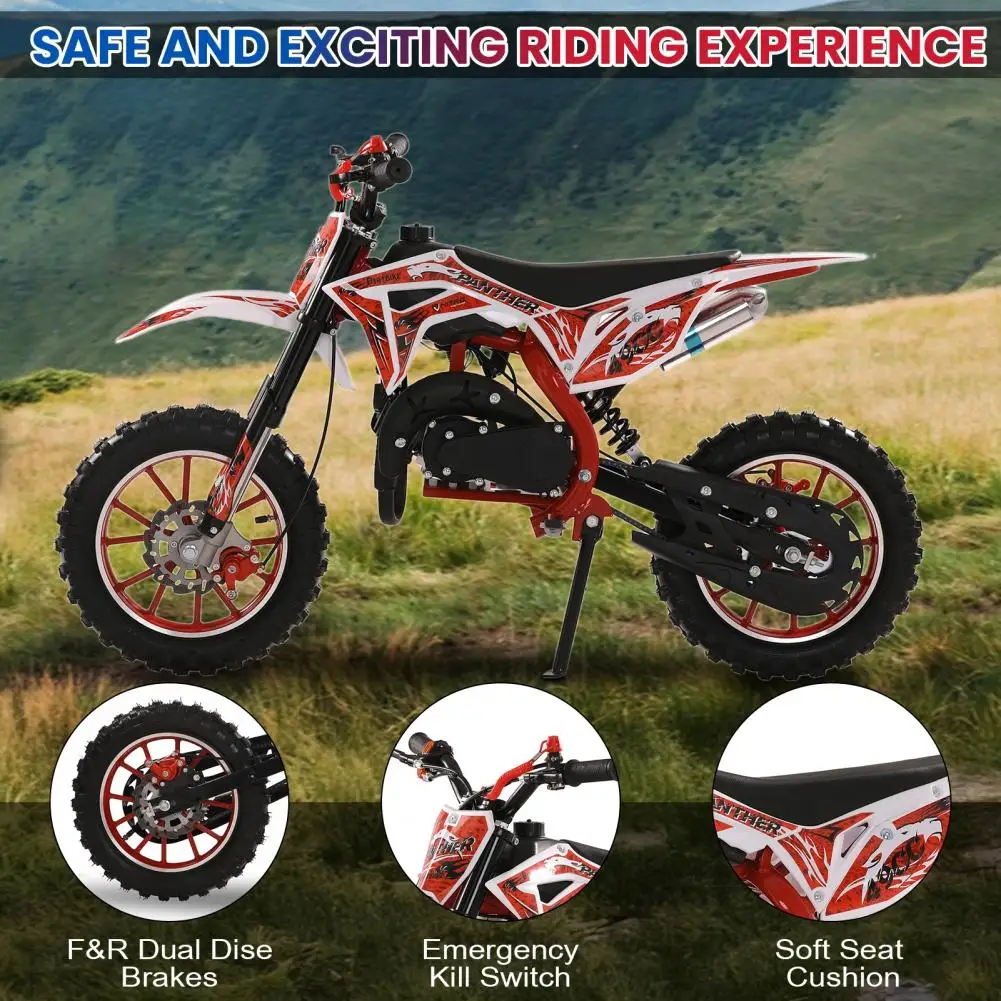 49cc 2-Stroke Dirt Bike For Kids, Gas Power Motocross, Pocket Motorbike With Front Rear Disc Brakes, Racing Max Speed 25 MPH,Red