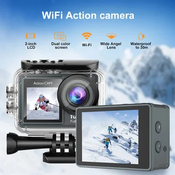 1080P Action Camera 30FPS 2&quot; IPS Screen 170° Wide Angle WiFi Sports Video Camera Underwater 30M Waterproof for Vlog Wholesale