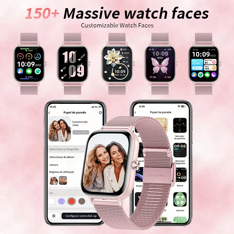 LIGE Fashion Smart Watch Women Bracelet Heart Rate Monitor Custom Dial Sports Fitness Watch Ladies Waterproof Smartwatch Android