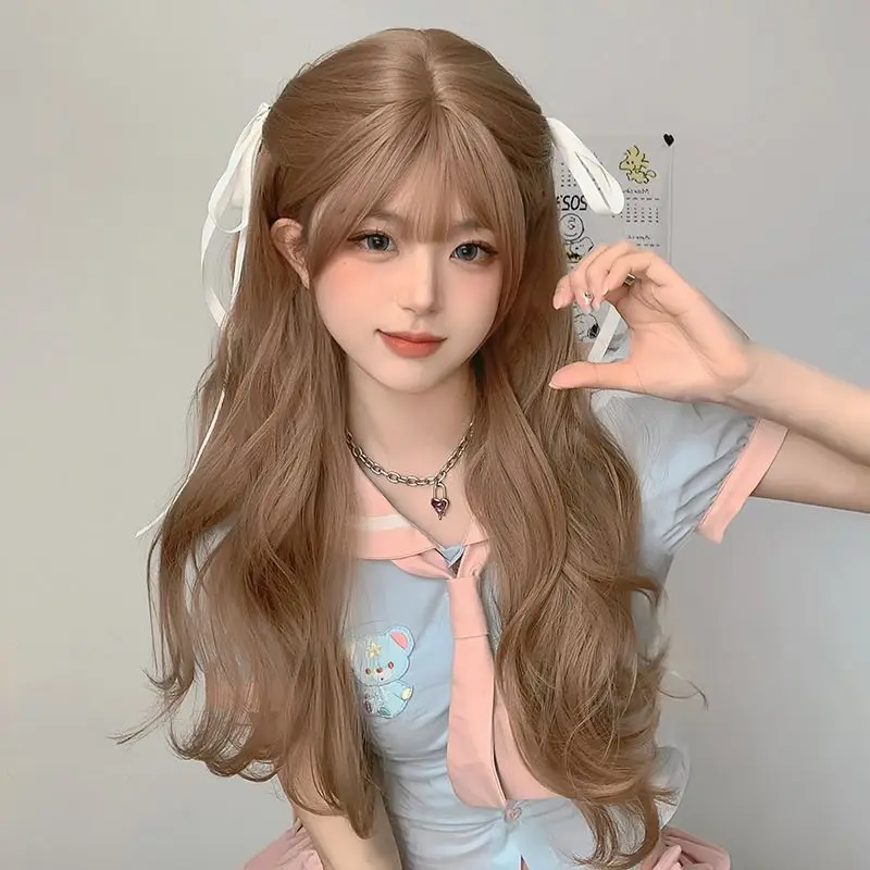 

Длинный волнистый синтетический парик для женщин, естественный вид, на всю голову, термостойкое волокно, шиньон, повседневная вечеринка, мода для косплея